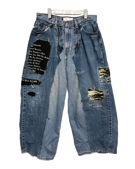 THAT IS+NOT DISTURN. DAMAGE W-DENIM PANTS.