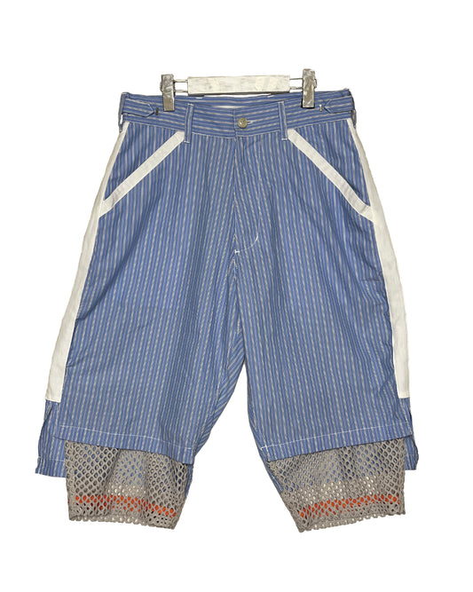 DISTURN  STRIPE & MESH COMBI HALF PANTS