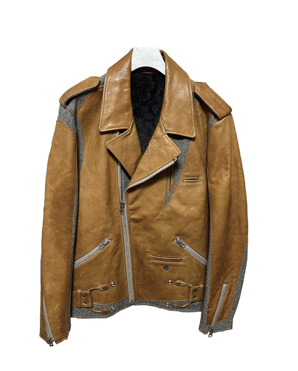 DISTURN   LEATHER   WOOL WITH LEATHER PANELS.  BIKER JACKET.