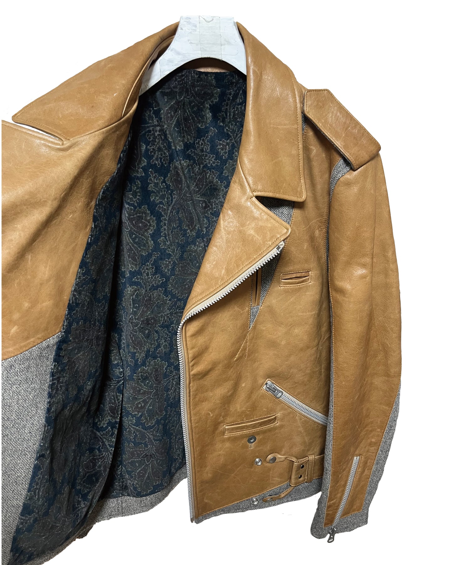 DISTURN   LEATHER   WOOL WITH LEATHER PANELS.  BIKER JACKET.