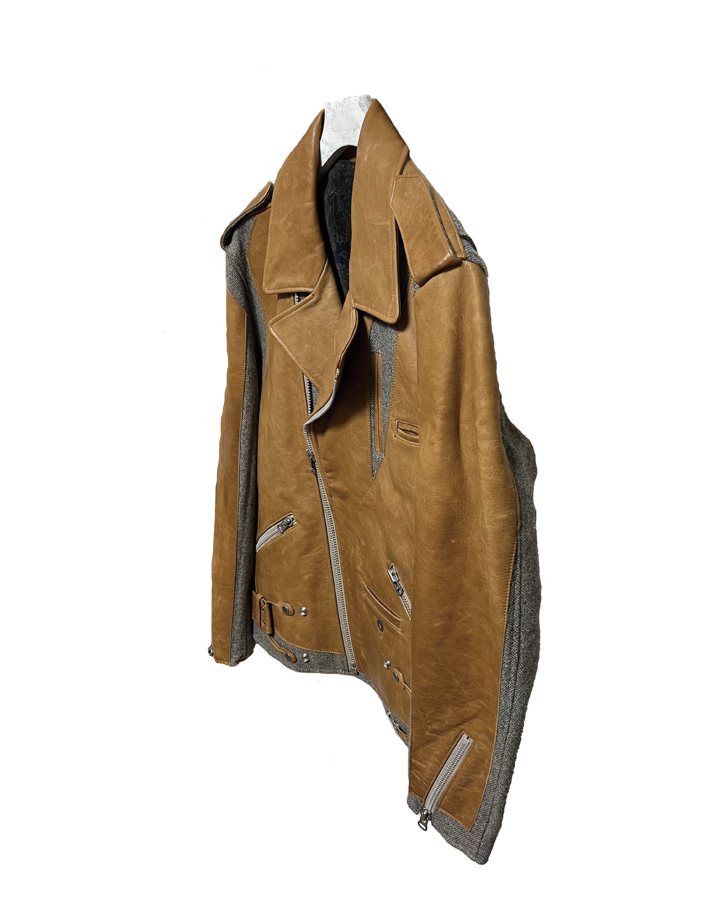 DISTURN   LEATHER   WOOL WITH LEATHER PANELS.  BIKER JACKET.