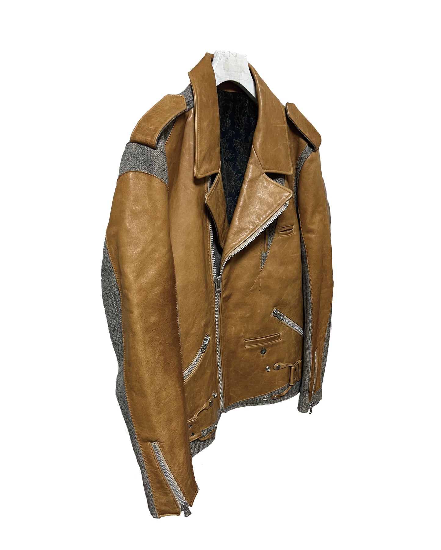 DISTURN   LEATHER   WOOL WITH LEATHER PANELS.  BIKER JACKET.
