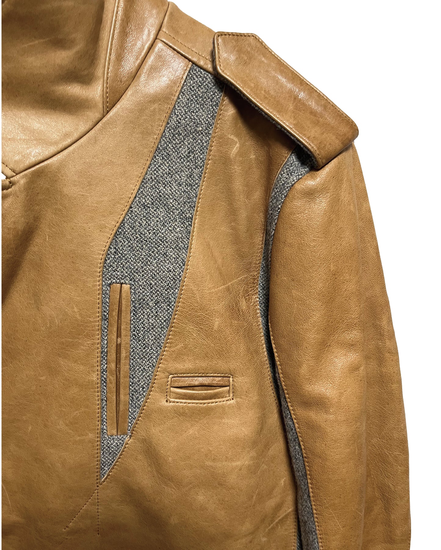 DISTURN   LEATHER   WOOL WITH LEATHER PANELS.  BIKER JACKET.
