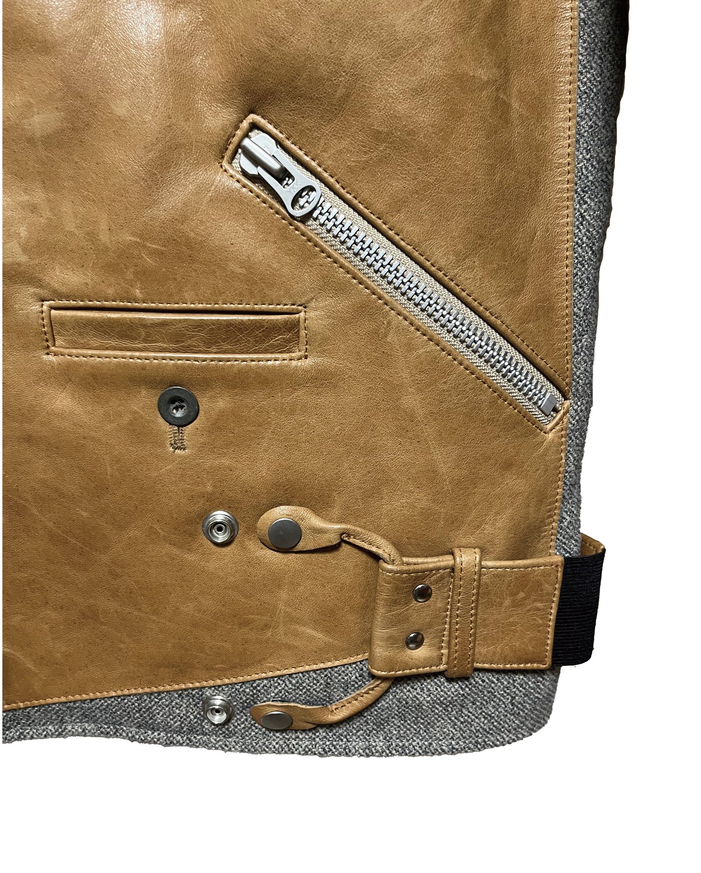 DISTURN   LEATHER   WOOL WITH LEATHER PANELS.  BIKER JACKET.