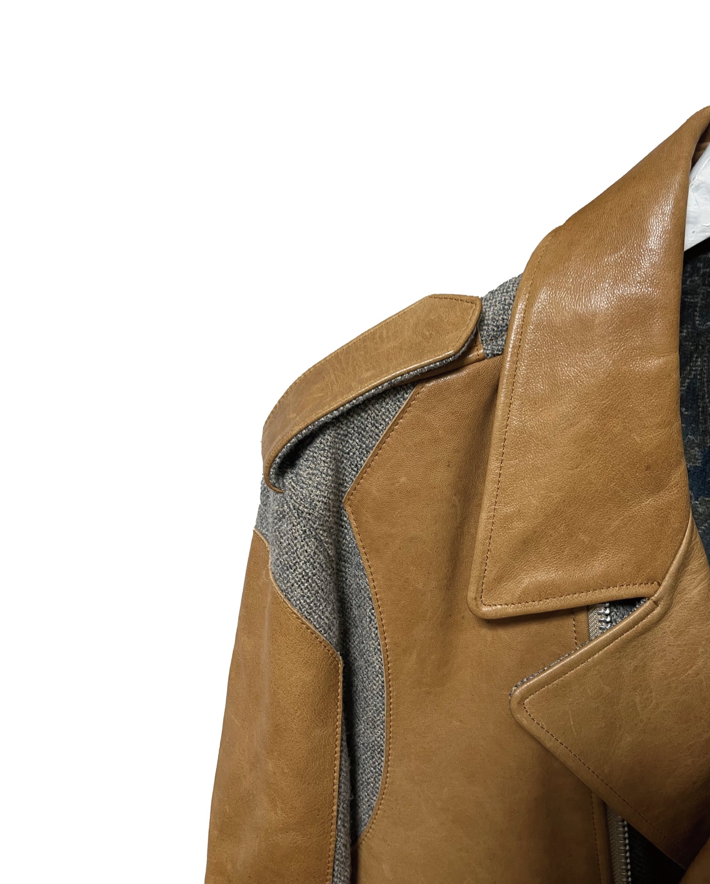 DISTURN   LEATHER   WOOL WITH LEATHER PANELS.  BIKER JACKET.