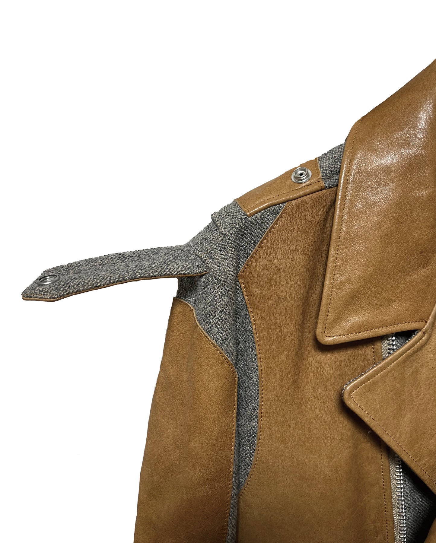 DISTURN   LEATHER   WOOL WITH LEATHER PANELS.  BIKER JACKET.
