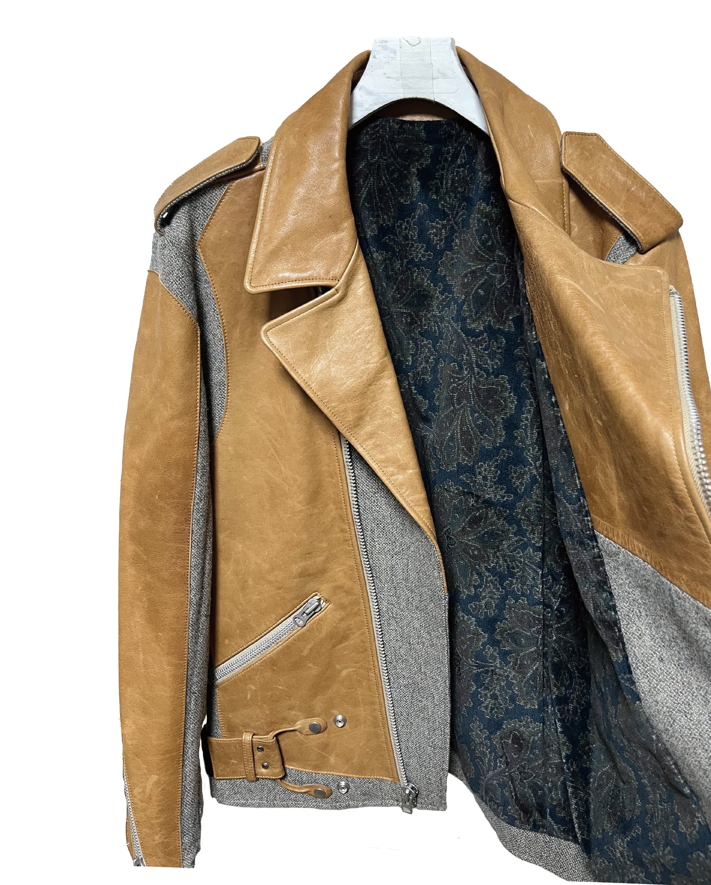 DISTURN   LEATHER   WOOL WITH LEATHER PANELS.  BIKER JACKET.